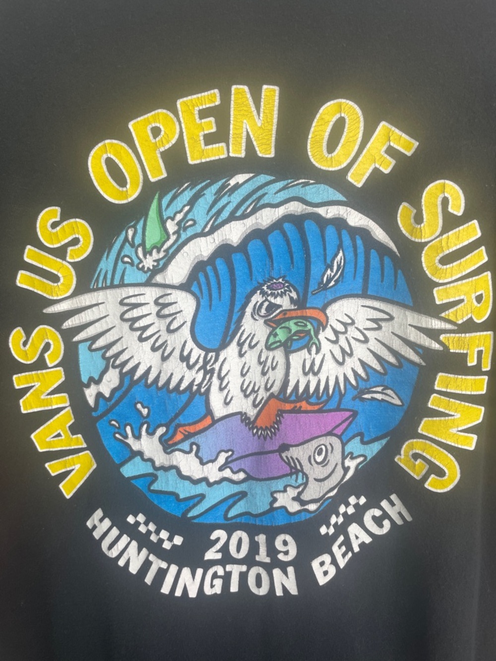 Vans Black Tee with Yellow & Blue Surfing Graphic